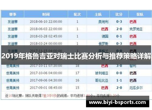 2019年格鲁吉亚对瑞士比赛分析与推荐策略详解